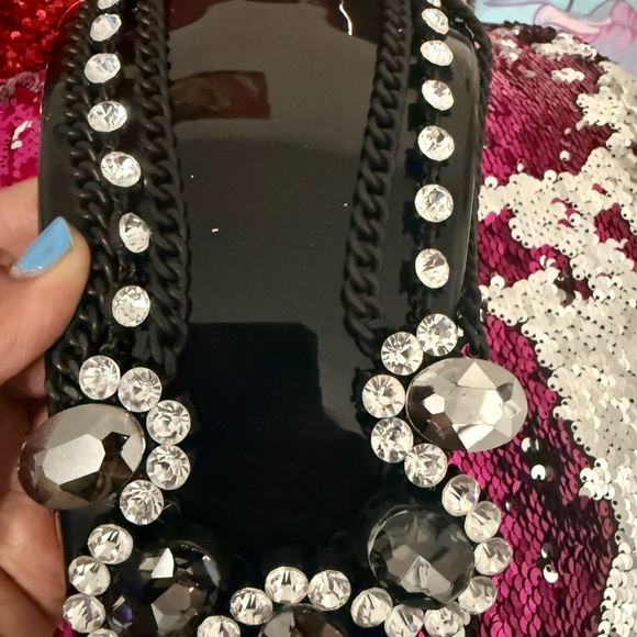 Black necklace with crystals & grey stones - Picture 2 of 4